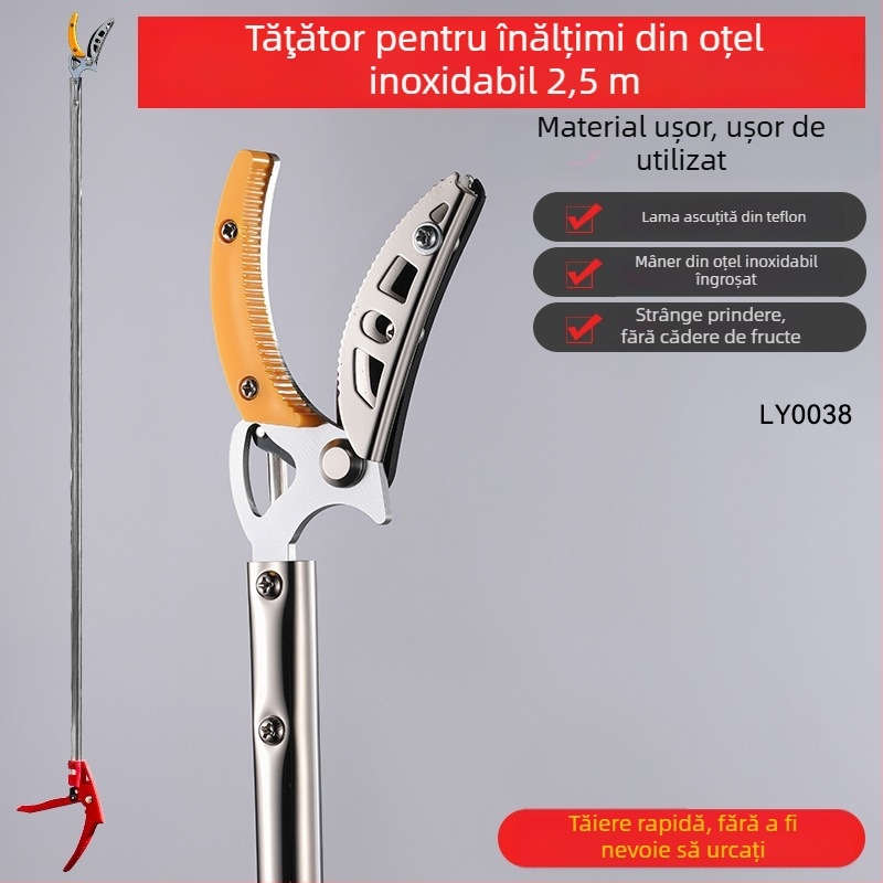 Foarfece multifuncționale pentru cules la înălțime și tăierea fructelor, din oțel inoxidabil, extensibile și retractabile