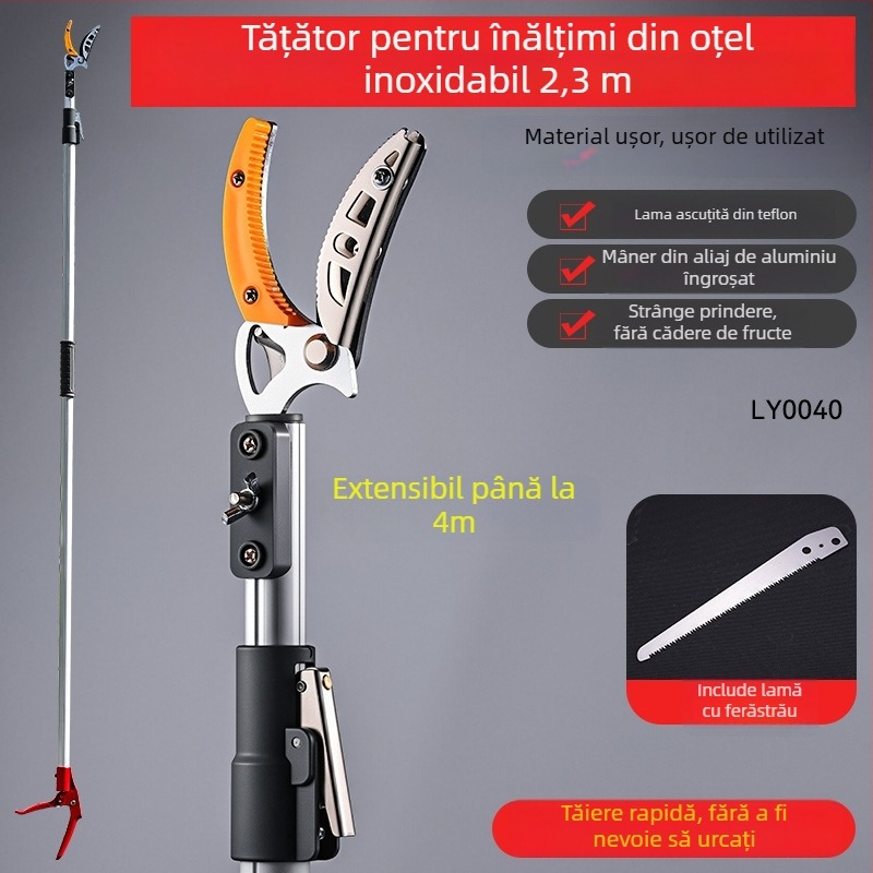 Foarfece multifuncționale pentru cules la înălțime și tăierea fructelor, din oțel inoxidabil, extensibile și retractabile