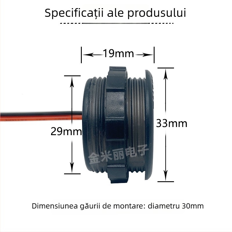 Voltmetru circular impermeabil cu afișaj LED, DC 4–100V, două fire, universal pentru vehicule electrice, model JML30F-DV1