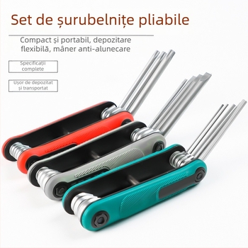 Set de chei hexagonale pliabile, cu capete interne, din oțel crom-vanadiu