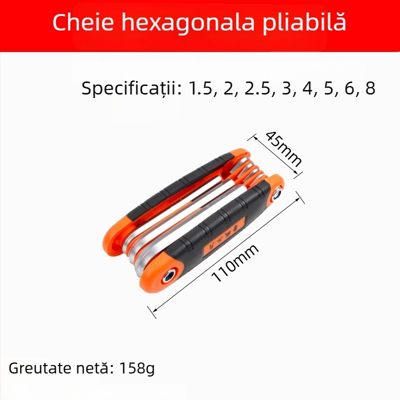 Set de chei hexagonale pliabile, cu capete interne, din oțel crom-vanadiu