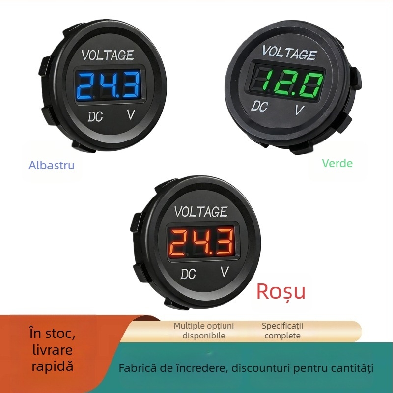 Voltmetru de baterie DC 12-24V cu afișaj LED pentru automobile și rulote