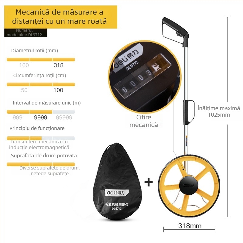 Deli DL330062 Roata Manuală de Măsurare a Distanței – Instrument Laser de Măsurare pentru Topografie Ingineră (Seria Deli Roller)