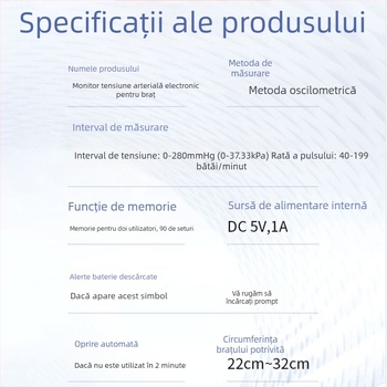 Sfigmomanometru electronic automat, cu manșetă pentru braț, uz casnic, baterie litiu reîncărcabilă, brand Hainuo
