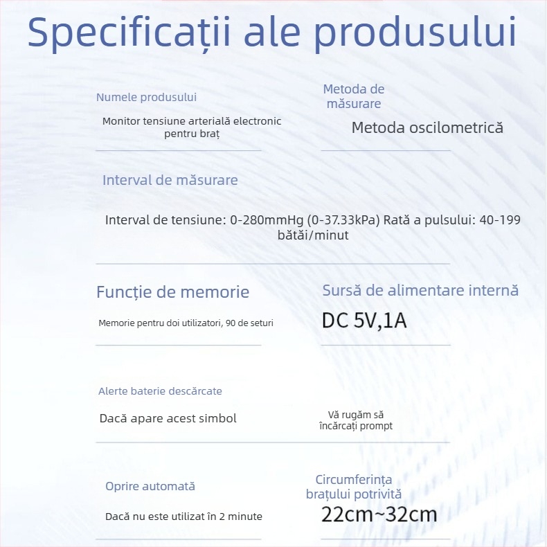 Sfigmomanometru electronic automat, cu manșetă pentru braț, uz casnic, baterie litiu reîncărcabilă, brand Hainuo