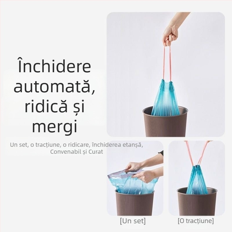 Saci de gunoi îngroșați, cu șnur și închidere automată, din PE, nebiodegradabile