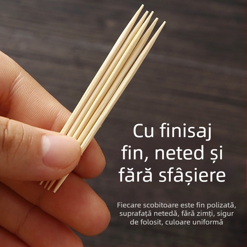 Scobitori din bambus, de unică folosință, cu capete duble – ambalate în cutie, portabile