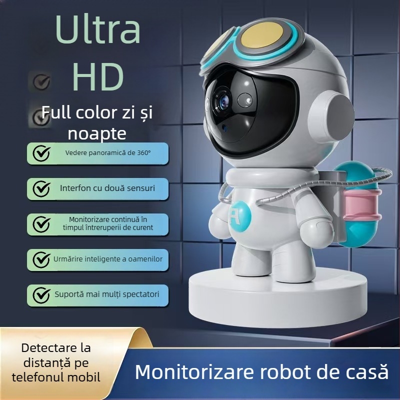Cameră de supraveghere WiFi pentru interior, în formă de păpușă, cu vizionare nocturnă color și alertă pentru plânsul bebelușului — rotație orizontală 355°, înclinare verticală 90°, viteză pan 355°/s, DC 5V, suport pentru gimbal