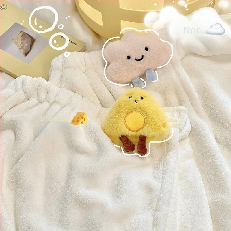 Halat de baie pentru femei — vară, absorbant, uscare rapidă, fleece coral, prosop de înfășurat, set de trei piese