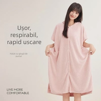 Halat de baie pentru femei, fleece coral material, amestec spandex, 580 g