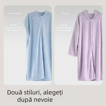 Halat de baie pentru femei, fleece coral material, amestec spandex, 580 g