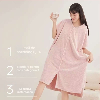 Halat de baie pentru femei, fleece coral material, amestec spandex, 580 g