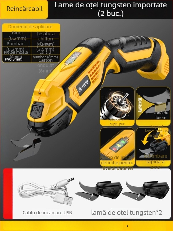 Asja Foarfecă electrică pentru haine – baterie litiu reîncărcabilă, 3,6V, portabile