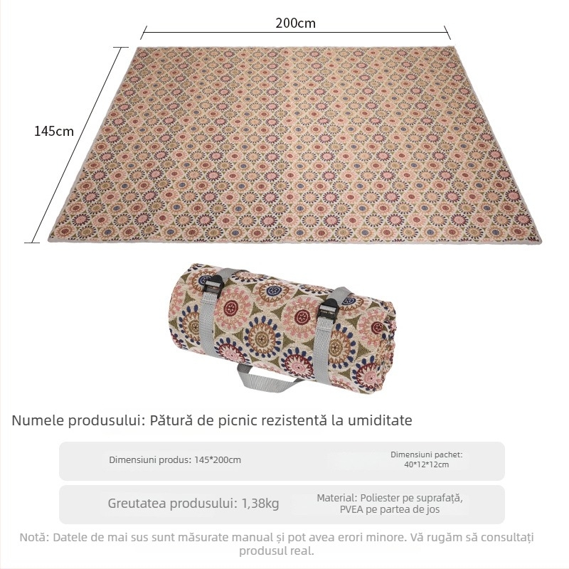 Covoraș de exterior impermeabil pentru bebeluși, cu țesătură quiltată poliester-bumbac, 1,4 kg, model fcd-1, potrivit pentru 3-5 persoane