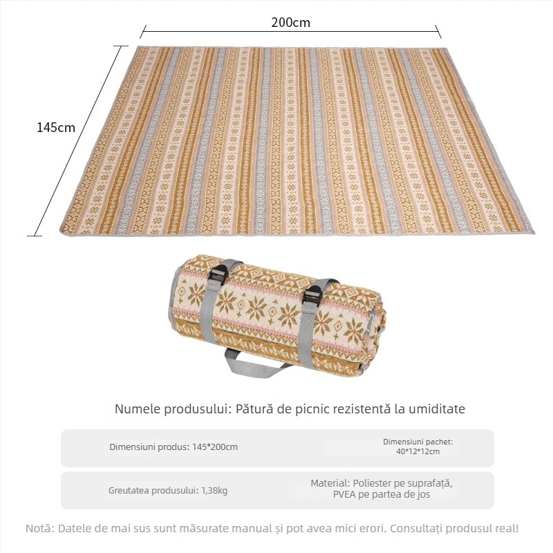 Covoraș de exterior impermeabil pentru bebeluși, cu țesătură quiltată poliester-bumbac, 1,4 kg, model fcd-1, potrivit pentru 3-5 persoane