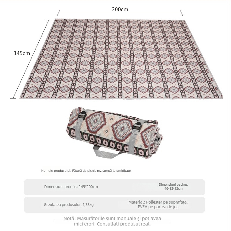 Covoraș de exterior impermeabil pentru bebeluși, cu țesătură quiltată poliester-bumbac, 1,4 kg, model fcd-1, potrivit pentru 3-5 persoane