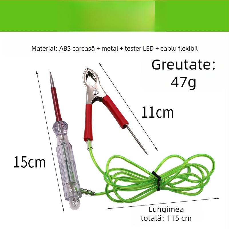 Pen tester electric auto cu afișaj digital, corp ABS, 12–24V, 48 g