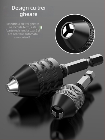 Mâner hexagonal, mandrină cu trei falce, extensie rapidă pentru conversie a burghiului, 36V, oțel inoxidabil