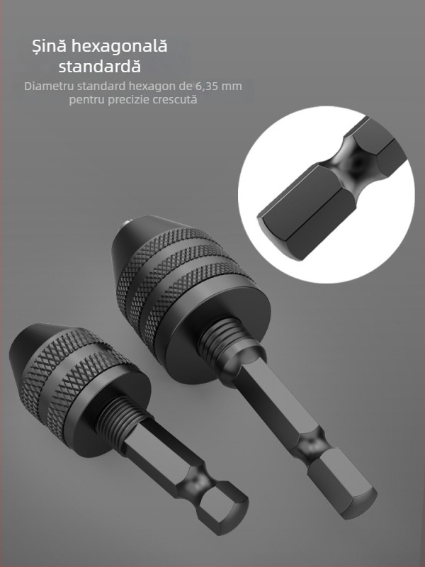 Mâner hexagonal, mandrină cu trei falce, extensie rapidă pentru conversie a burghiului, 36V, oțel inoxidabil