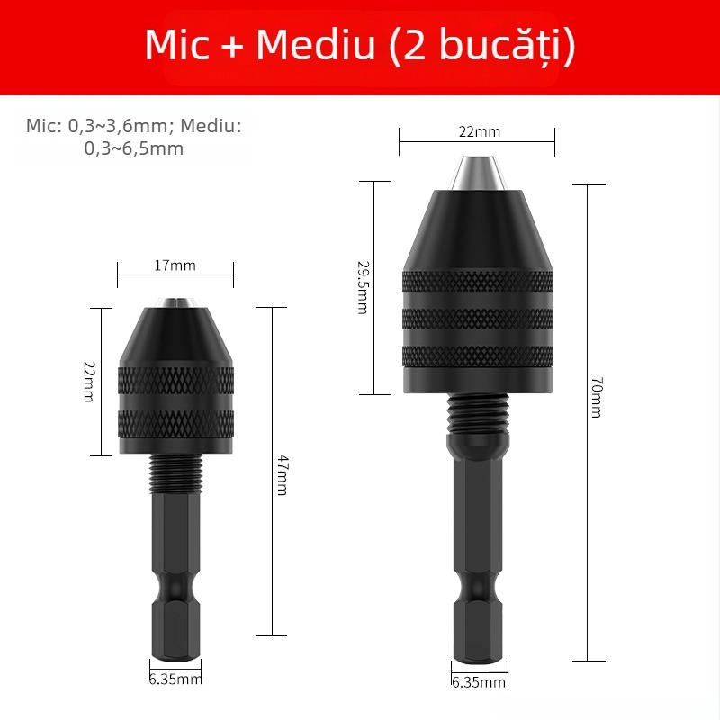 Mâner hexagonal, mandrină cu trei falce, extensie rapidă pentru conversie a burghiului, 36V, oțel inoxidabil