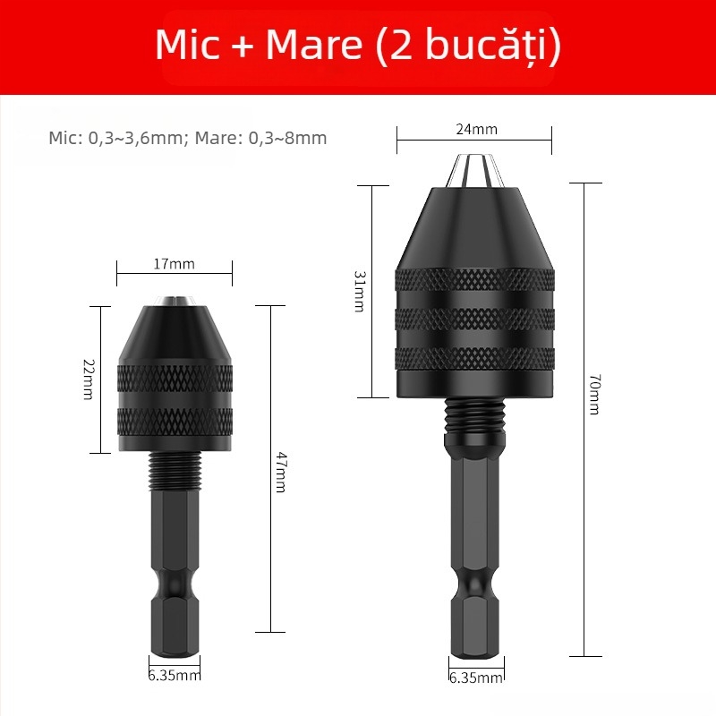 Mâner hexagonal, mandrină cu trei falce, extensie rapidă pentru conversie a burghiului, 36V, oțel inoxidabil