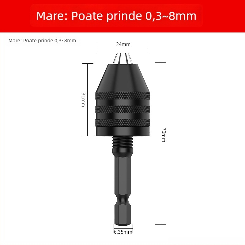 Mâner hexagonal, mandrină cu trei falce, extensie rapidă pentru conversie a burghiului, 36V, oțel inoxidabil