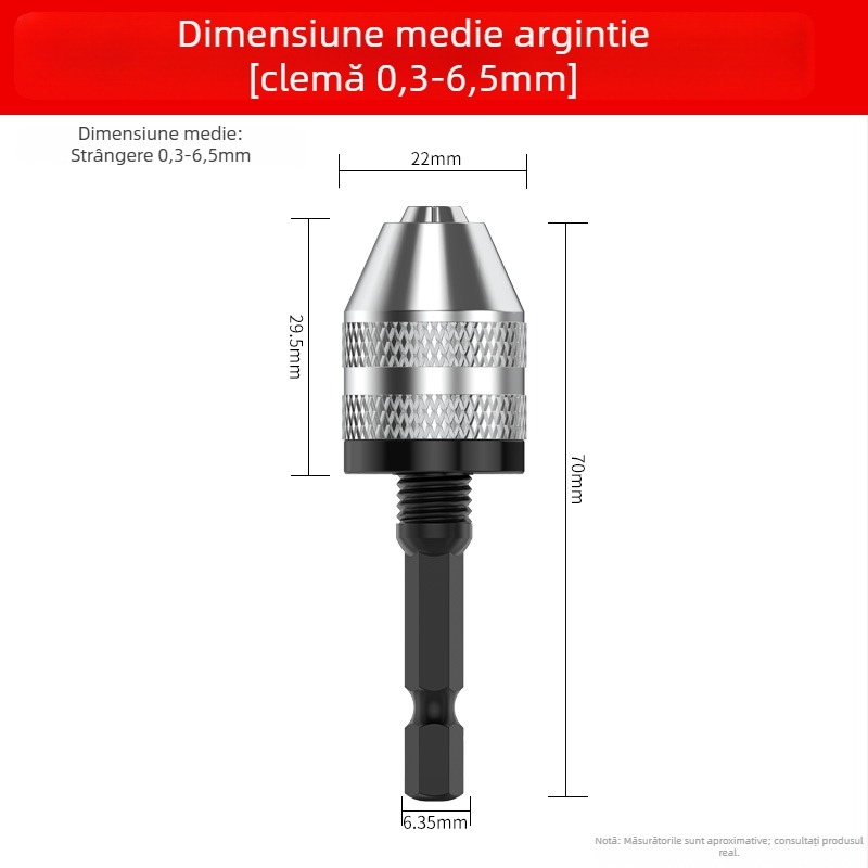 Mâner hexagonal, mandrină cu trei falce, extensie rapidă pentru conversie a burghiului, 36V, oțel inoxidabil