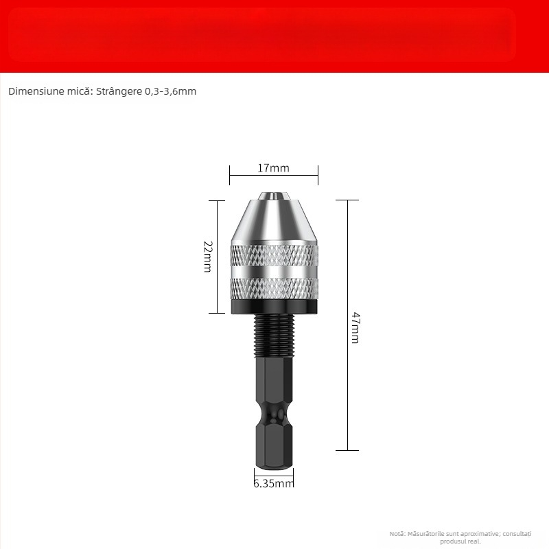 Mâner hexagonal, mandrină cu trei falce, extensie rapidă pentru conversie a burghiului, 36V, oțel inoxidabil