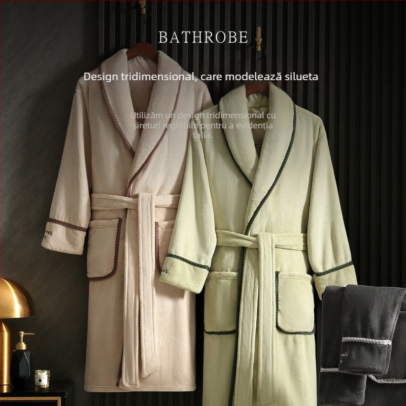 Halat de baie pentru cuplu, fleece coral, unisex, iarnă, lung, 100% poliester