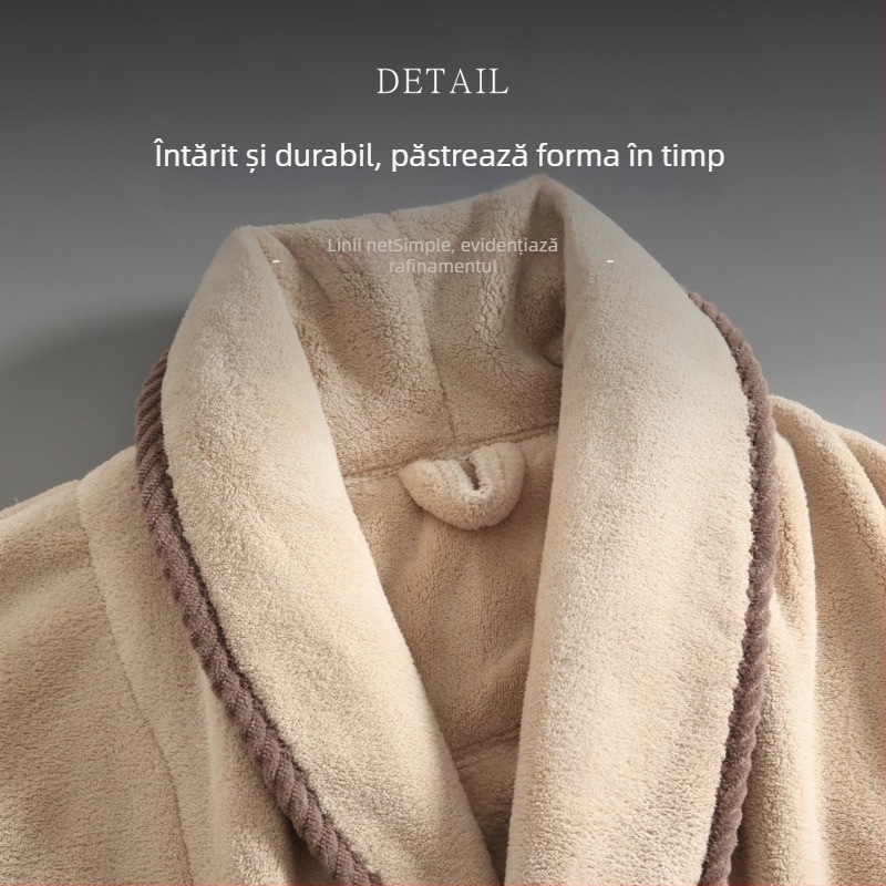 Halat de baie pentru cuplu, fleece coral, unisex, iarnă, lung, 100% poliester