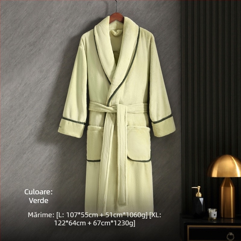 Halat de baie pentru cuplu, fleece coral, unisex, iarnă, lung, 100% poliester