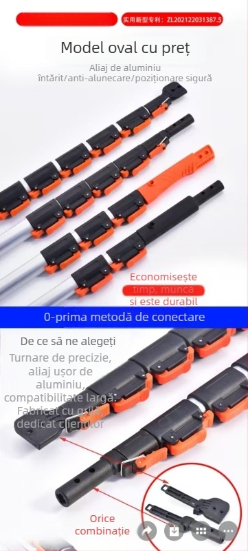 Țeavă telescopică cu aliaj oval de aluminiu, fierăstrău pentru crengi înalte și tăietor de crengi, 3–6 secțiuni