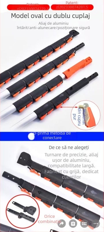 Țeavă telescopică cu aliaj oval de aluminiu, fierăstrău pentru crengi înalte și tăietor de crengi, 3–6 secțiuni