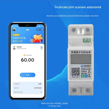 Energie electrică casnică, monofazată, montaj pe DIN-rail, Bluetooth și 4G, plată în avans pentru camere închiriate