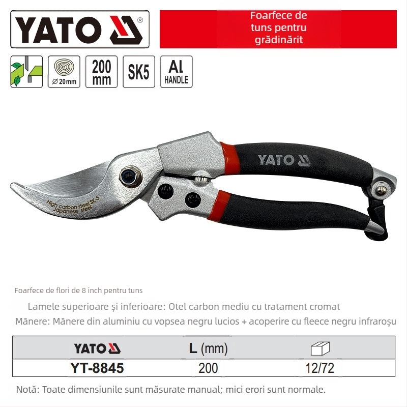 Yato Foarfete de tăiere pentru flori și pomi fructiferi, foarfecă de altoire, tăierea crengilor groase, mâner din oțel cu carbon mediu