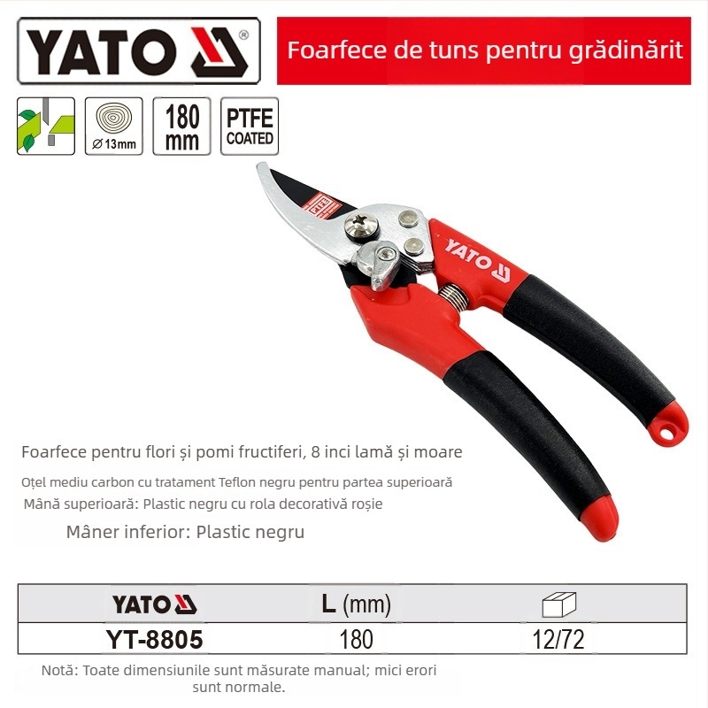 Yato Foarfete de tăiere pentru flori și pomi fructiferi, foarfecă de altoire, tăierea crengilor groase, mâner din oțel cu carbon mediu