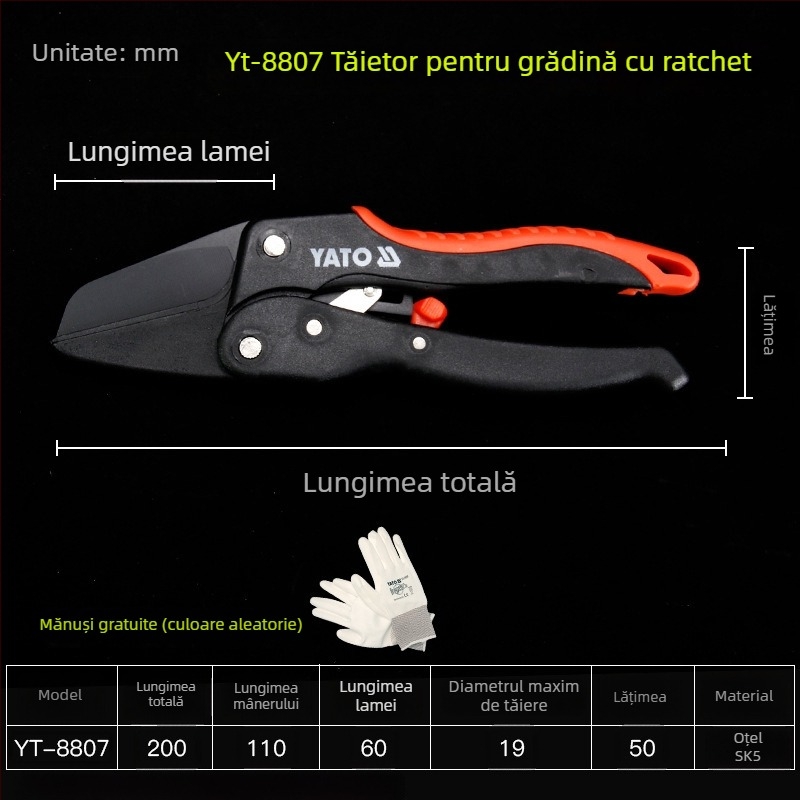 Yato Foarfete de tăiere pentru flori și pomi fructiferi, foarfecă de altoire, tăierea crengilor groase, mâner din oțel cu carbon mediu