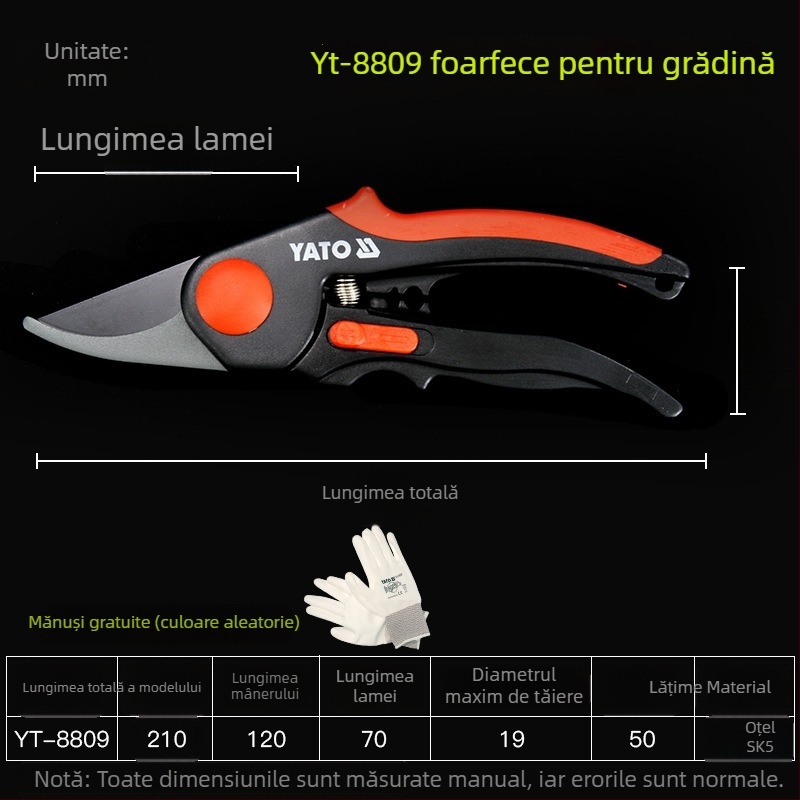 Yato Foarfete de tăiere pentru flori și pomi fructiferi, foarfecă de altoire, tăierea crengilor groase, mâner din oțel cu carbon mediu