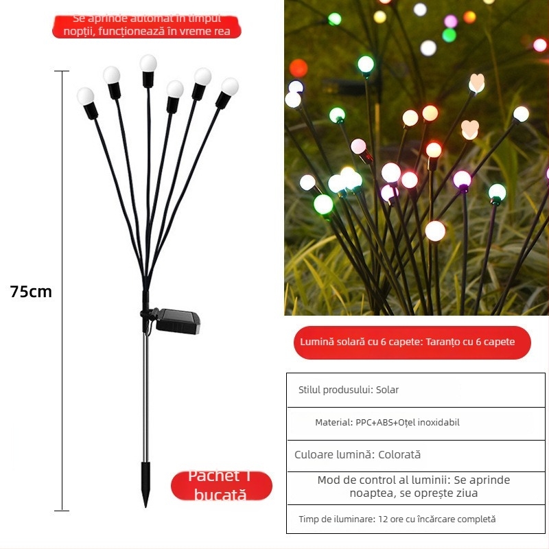 Lampă solară licurici pentru exterior, lampă de grădină rezistentă la apă IP66, sursă de 1.2W și autonomie 6–12 ore