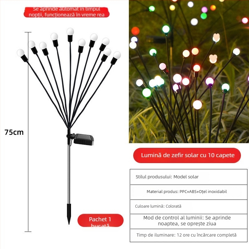 Lampă solară licurici pentru exterior, lampă de grădină rezistentă la apă IP66, sursă de 1.2W și autonomie 6–12 ore