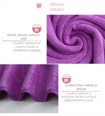 Prosop de curățare pentru frumusețe, microfibră, 300–400 gsm, combed yarn, țesătură cut pile/plain weave; absorbție rapidă 5–10 s