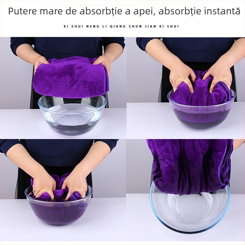 Prosop de curățare pentru frumusețe, microfibră, 300–400 gsm, combed yarn, țesătură cut pile/plain weave; absorbție rapidă 5–10 s