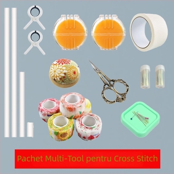 Kit de cross-stitch cu pânză din plastic, 9CT, stil Nordic, include tub PVC și clips