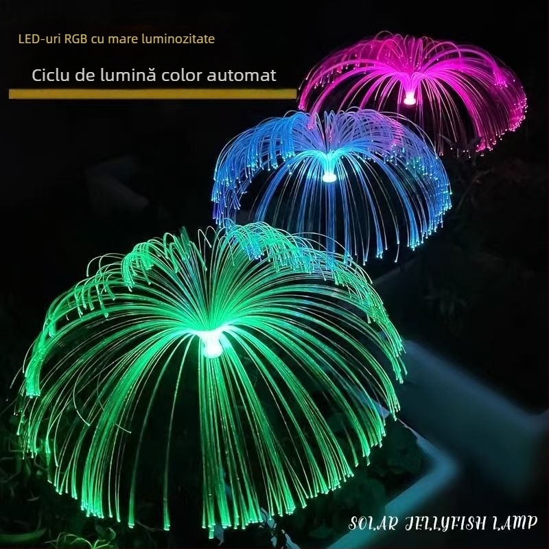 Lampă solară tip meduză pentru exterior cu fibră optică – IP65, 5–10W, oțel inoxidabil, zonă de iluminare 3–5 m², autonomie 6–12 ore