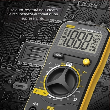 Multimetru digital pentru electricieni — măsurare tensiune DC, capacitanță și temperatură, înaltă precizie