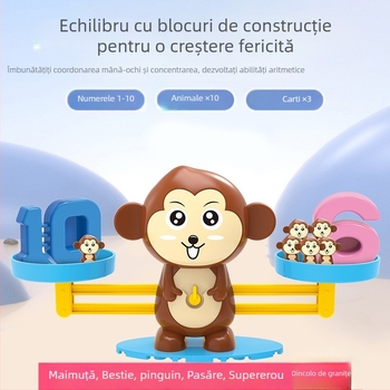 Jucărie echilibră cu maimuță pentru copii — educație timpurie în matematică, joc de masă pentru adunare și scădere, plastic; vârsta 4–6 ani; non-electric; brand Le again