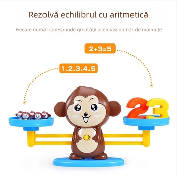 Jucărie echilibră cu maimuță pentru copii — educație timpurie în matematică, joc de masă pentru adunare și scădere, plastic; vârsta 4–6 ani; non-electric; brand Le again