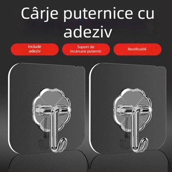 Cuier de perete din plastic, fără găuri, cu mai multe cârlige pentru bucătărie, montaj fără urme