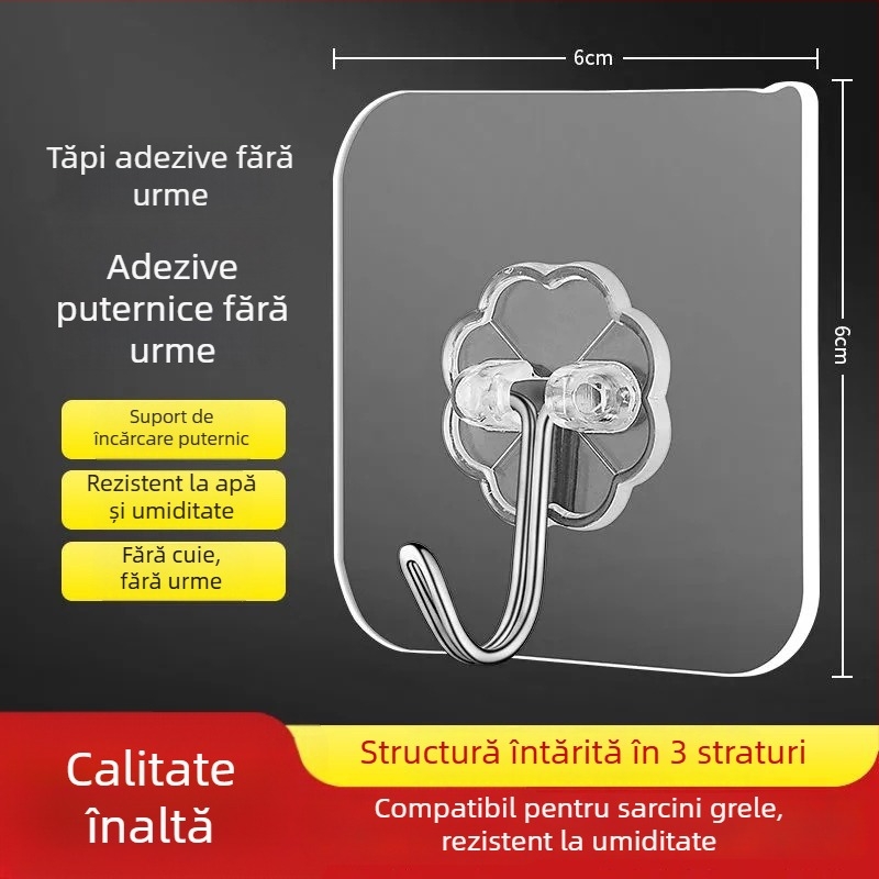 Cuier de perete din plastic, fără găuri, cu mai multe cârlige pentru bucătărie, montaj fără urme