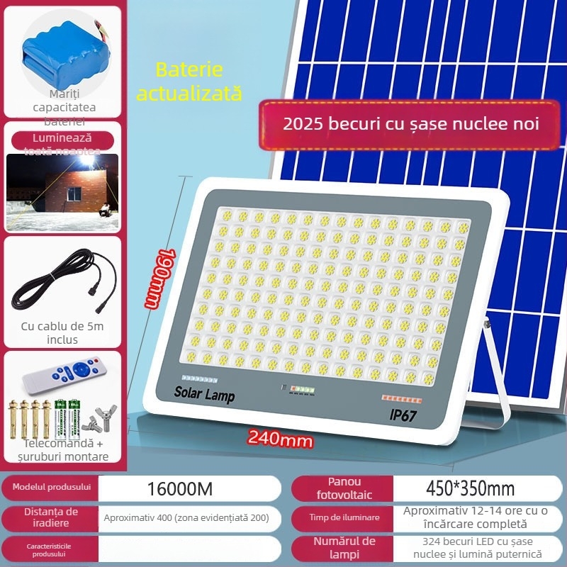 Lumină solară de exterior pentru grădină, IP67, control de la distanță, 6V, rază de iluminare peste 200 m², timp de funcționare 12–16 ore, Fire Dragon